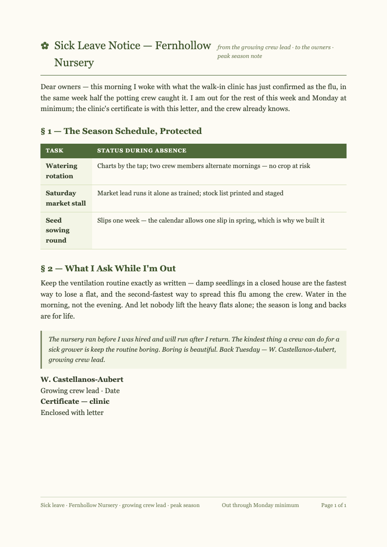 Botanical nature sick leave